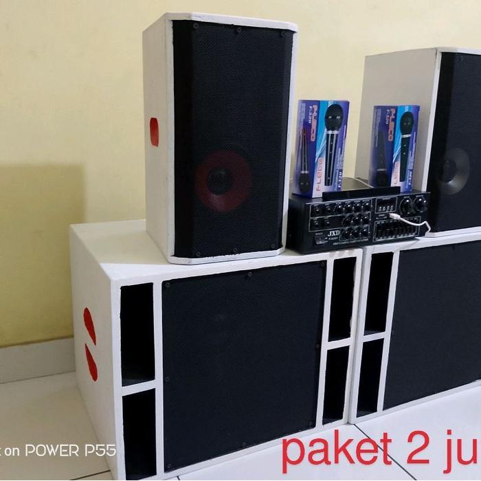 paket sound miniatur rumahan komplit blutut karaoke spl 10 in double plus 6 in sr Bluetooth - putih 