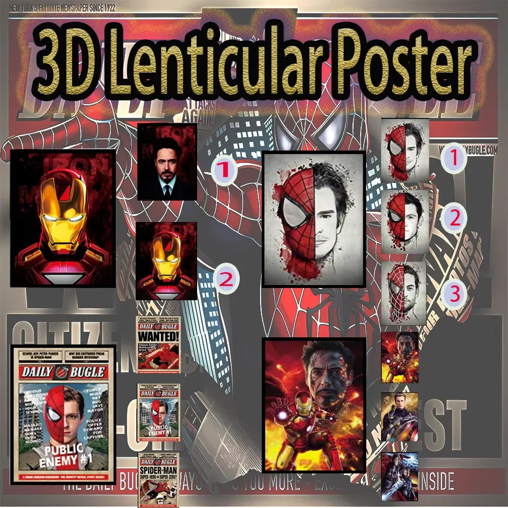 3D Lenticular Print Poster Marvel Anime Gradual Spider-Man Superhero 3D Wallpaper Flip Picture Wall