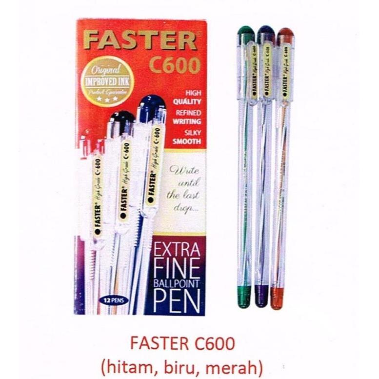 NEW FASTER PEN PULPEN C600 EXTRA FINE 1 KOTAK 1 LUSIN BALLPOINT BOLPEN