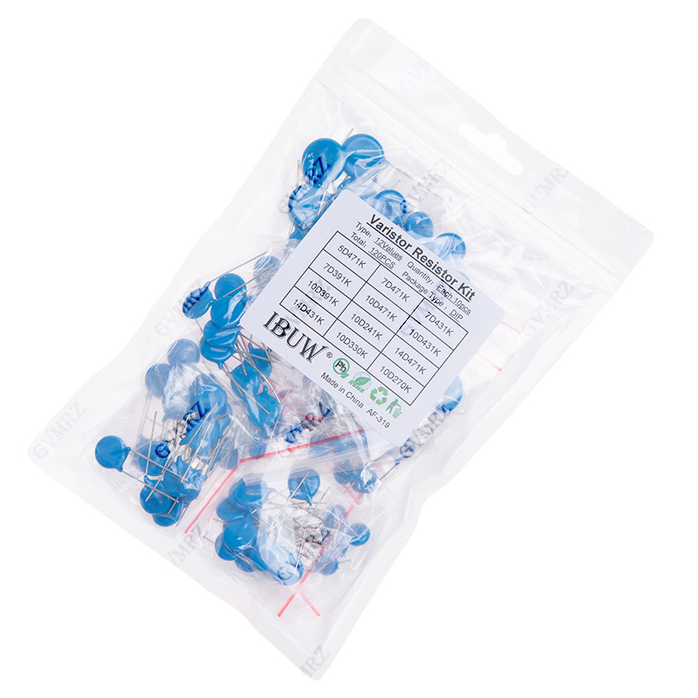 120PCS 12Values Varistor Resistor Kit 5D471K 7D471K etc. DIP Package for Surge Protection Projects