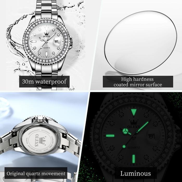 Olevs Jam Tangan Wanita Anti Air Original Cewek Kalender Analog Luminous Women Watches Stainless