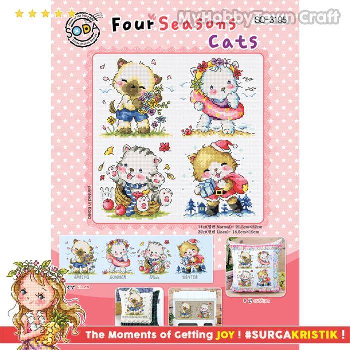 Paket DIY Craft Sulam Kristik Strimin Cross Stitch Sodastitch SO-3195 - Four Seasons Cats Kucing