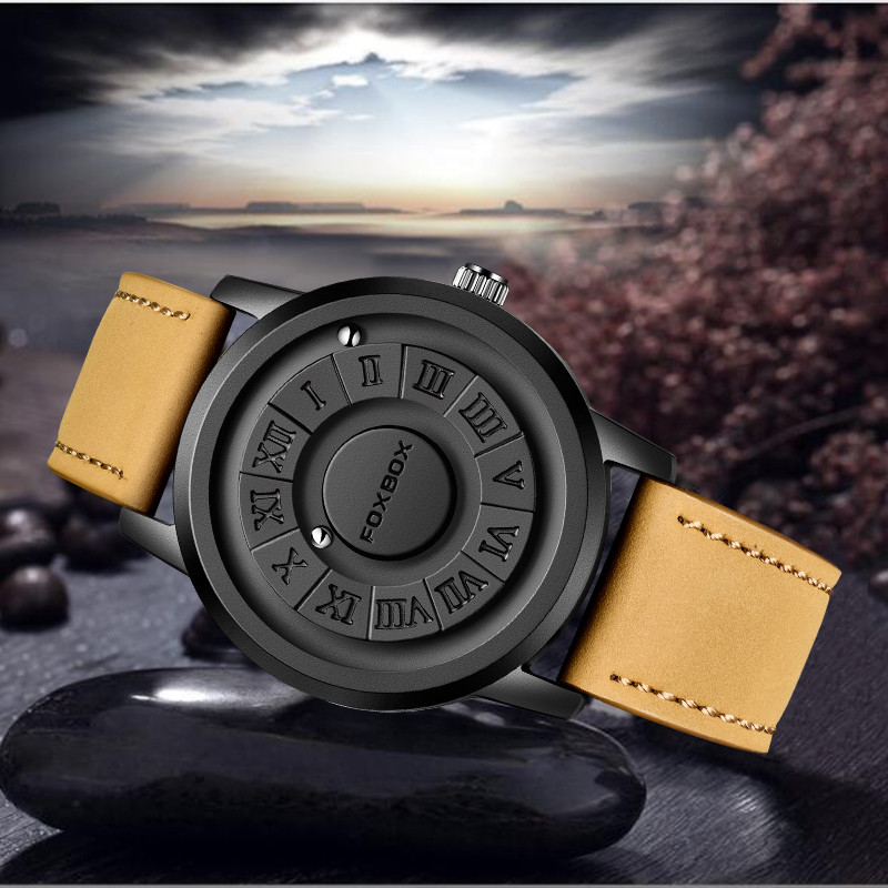 FOXBOX Quartz Men's Watches Sport Magnetic Scrolling Pointer Man Watch Top Brand Luxury Genuine
