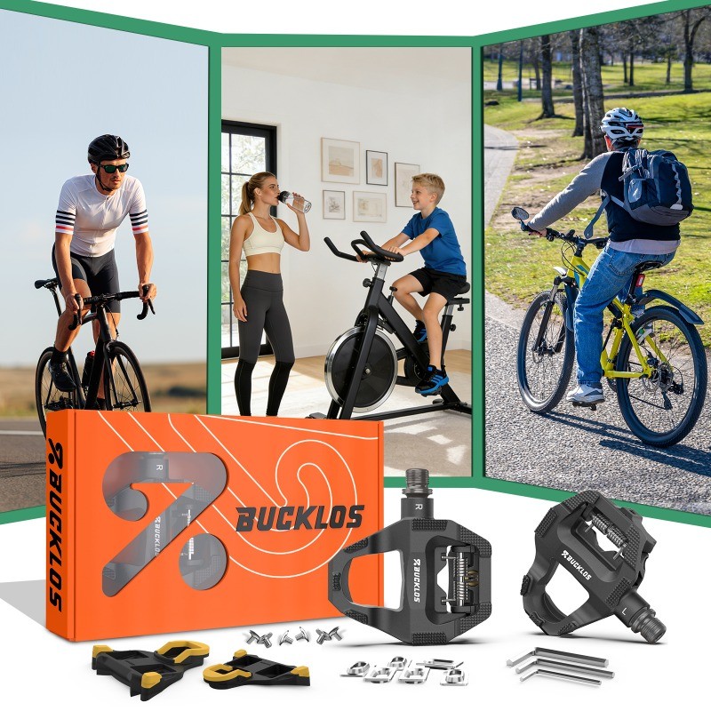 BUCKLOS PD-R685 Road Bicycle Pedals Carbon Fiber Dual Clipless Flat & Lock Pedal Sealed Bearing