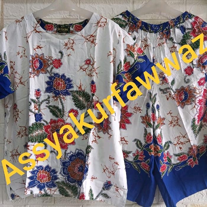 TERMURAH SETELAN CELANA KULOT BATIK SRIGADING MOTIF BUNGA PUTIH READY STOCK