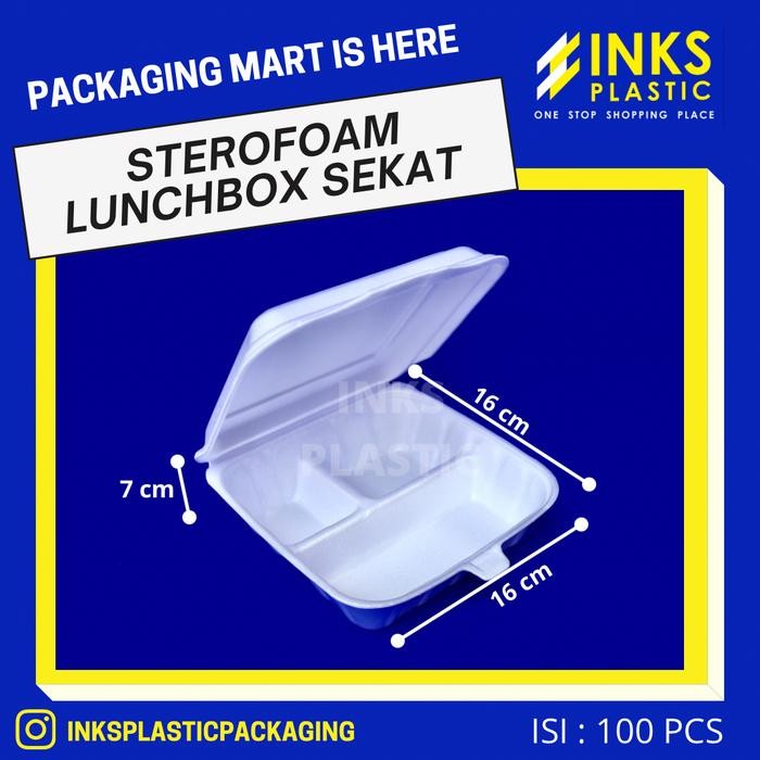 Pilihan- Sterofoam/Styrofoam/Gabus Makanan Lunch Box Sekat (100 Pcs)