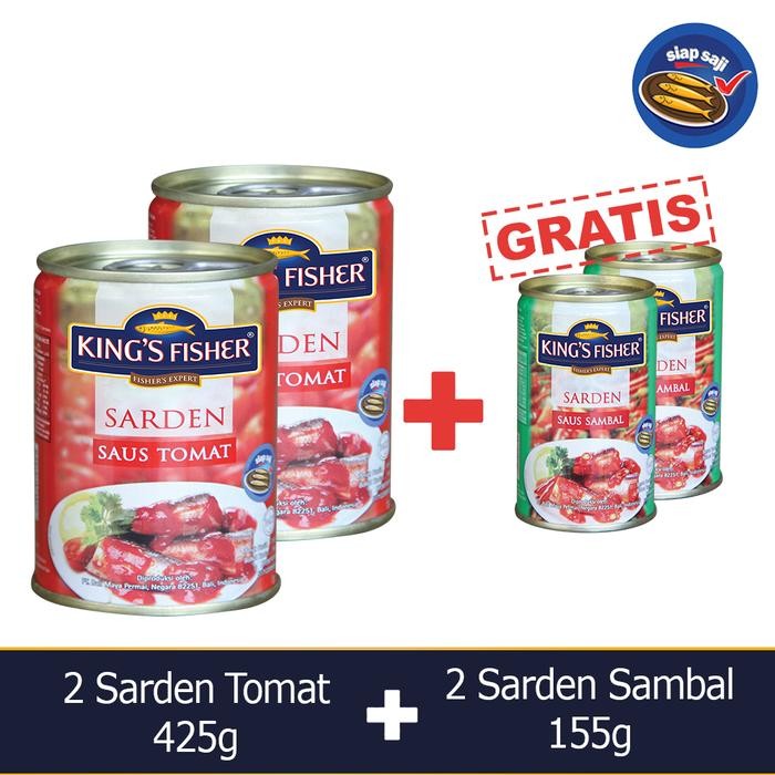 

Pilihan- King'S Fisher Paket A 4 Pcs Sarden Saus Sambal Tomat 425G 155G