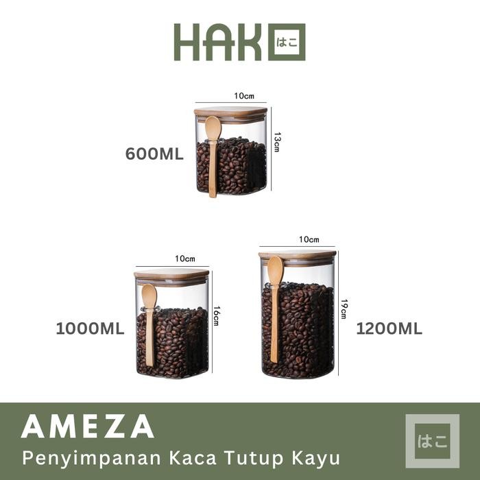 HAKO TOPLES KACA TUTUP BAMBOO FREE SENDOK KAYU BUMBU DAPUR SERBAGUNA