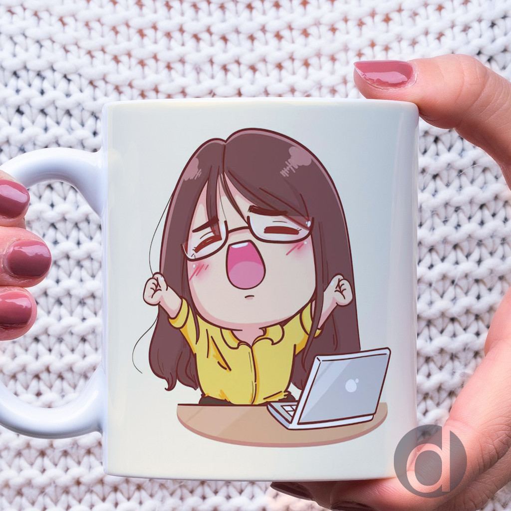 Mug Ilustrasi Karakter Wanita Kartun Lucu Custom