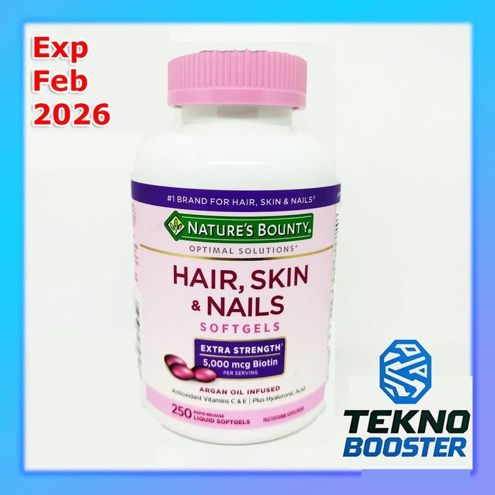 Natures Bounty Hair Skin & Nails Biotin 5000 mcg 250 Softgel Argan Oil