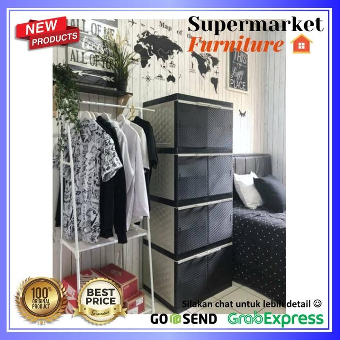 LEMARI PLASTIK AKAKO SUSUN 4 JUMBO MOTIF ROTAN (69,5x49,5x165 cm)