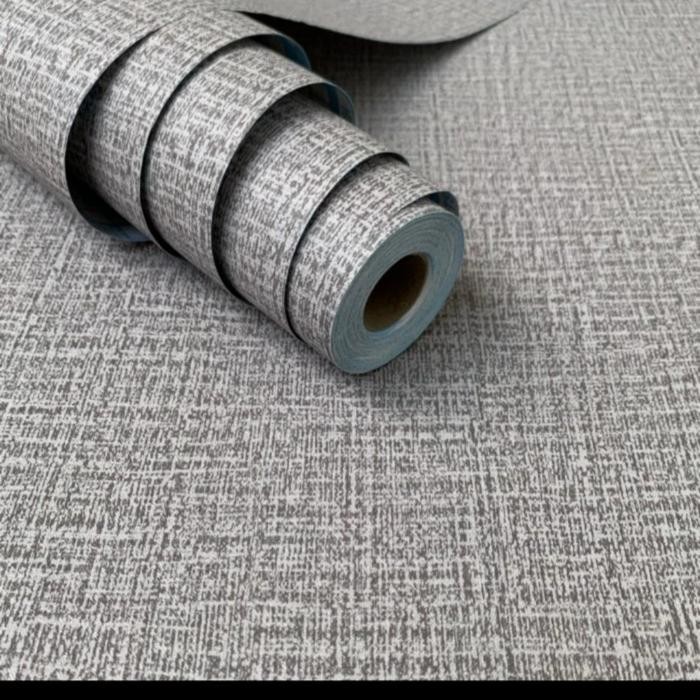 paket wallpaper premium stiker roll 10 meter motif serat kain abu dan hitam polos