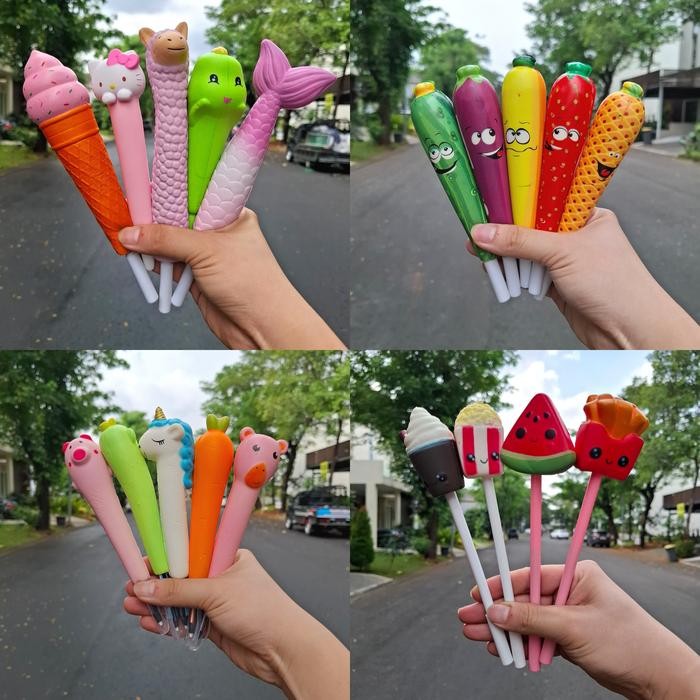 

New Ballpoint Bolpen Pulpen Gel Pen Squishy Karakter Hewan Kartun Makanan