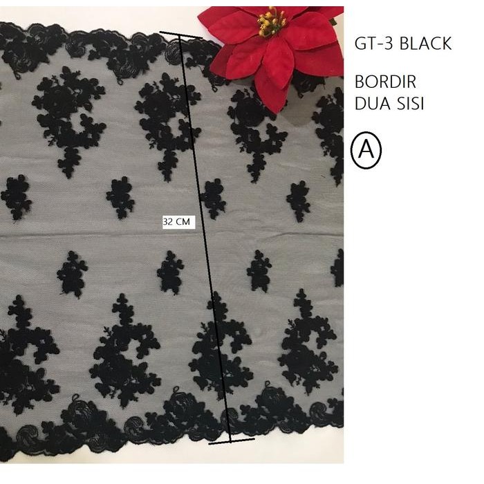 Renda Tile Gt-3 Black (Hitam), Off White (Putih Tulang) Lebar: 32 Cm