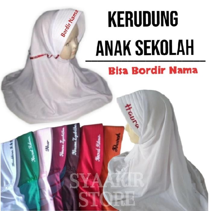 Pilihan- Hijab Anak Kerudung Anak Gratis Bordir Nama Sendiri Muslim Sekolah Nyaman Instan Renda