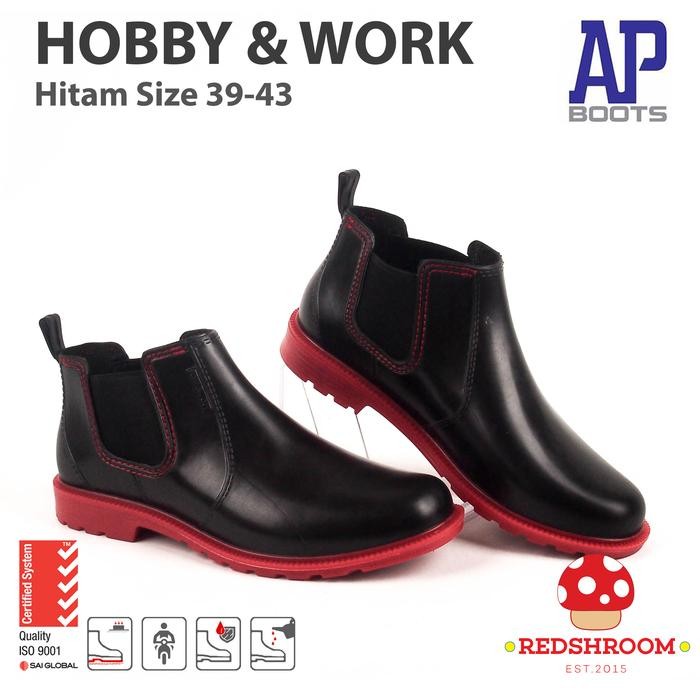 Compass - Sepatu Boot Pendek Boots Hobby & Work Hitam Merah Casual Bikers Shoes Karet