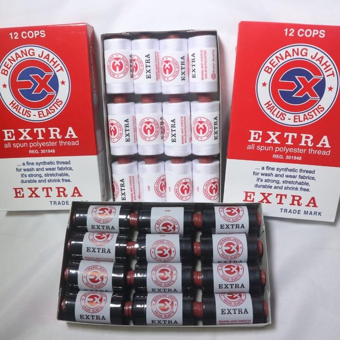 Benang Jahit Extra Satu Warna Lusinan (Putih/ Hitam/ Lusinan)