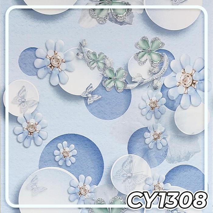 Wallpaper Dinding Motif Polkadot Bunga Kecil 3D Premium PVC Mudah Dipasang 45cm x 8M Praktis &