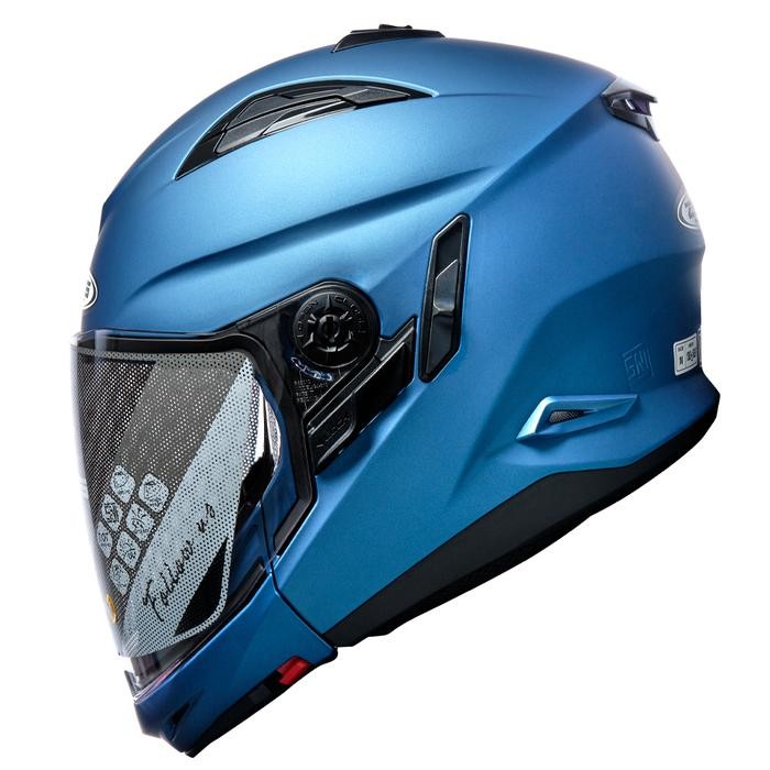 ZEUS ZS 613C MATT BLUE DOFF MODULAR CROSSOVER DOUBLE VISOR