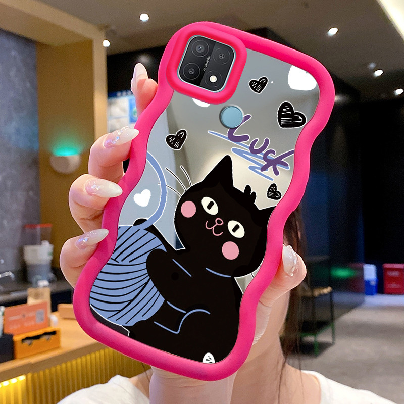 Casing Untuk OPPO A15 A15s A35 4G Case Casing Kucing Bulu Pola HP Cesing Macaron Kasing Mirror Silik