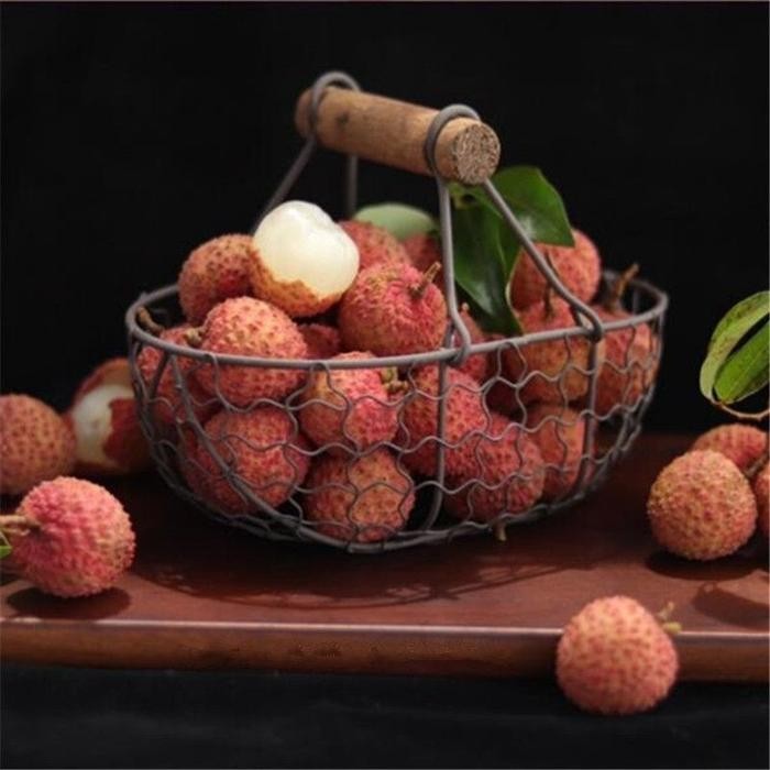 Gagang Kayu Keranjang Dapur Buah Besi Keranjang Buah Keranjang Penyimpanan Vintage Tbk