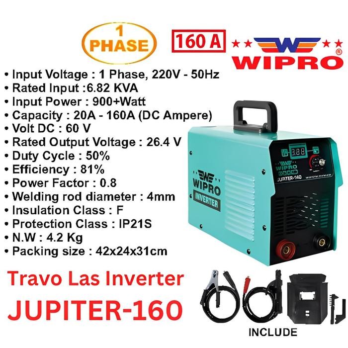 Travo Las Inverter WIPRO JUPITER-160 / Mesin Las DC IGBT 1 Phase Inverter 160 Ampere WIPRO /