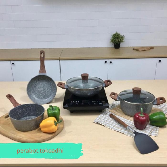 Dusdusan set teflon panci Cypruz Marble Cookware Set of 7 pcs