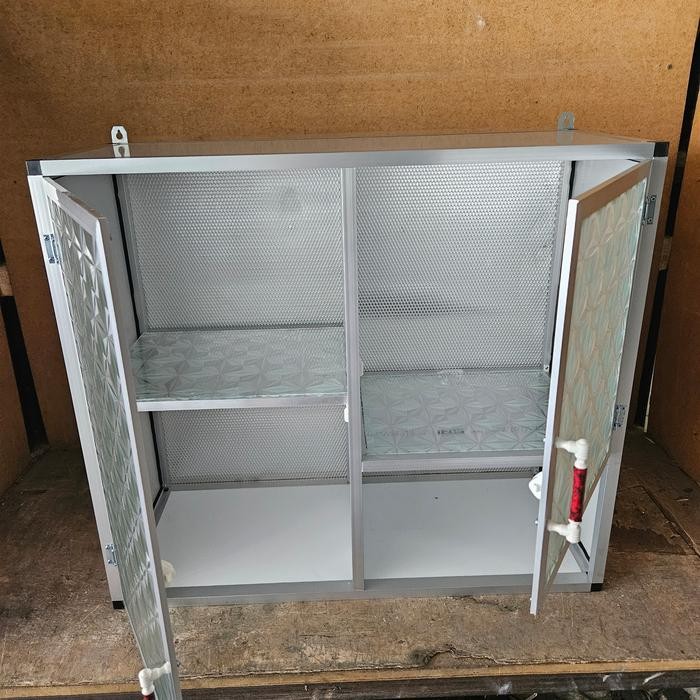 rak lemari gantung kitchen set atas aluminium 2 pintu bumbu