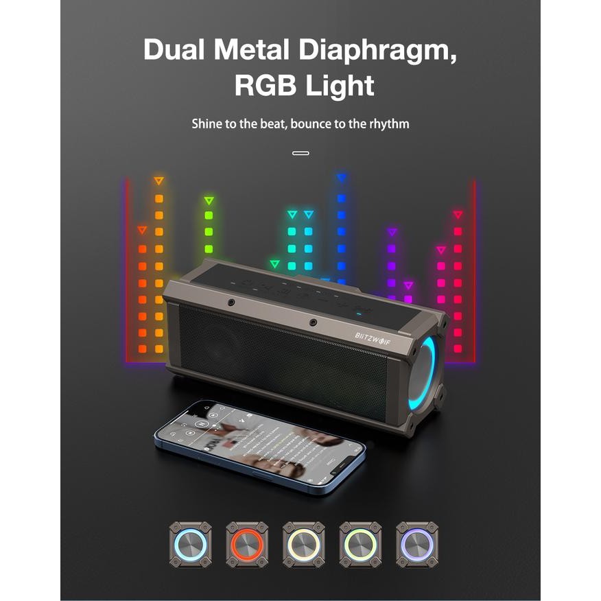 Blitzwolf BW WA3 Outdoor Speaker 100W Bluetooth Wireless Deep Bass RGB Tws