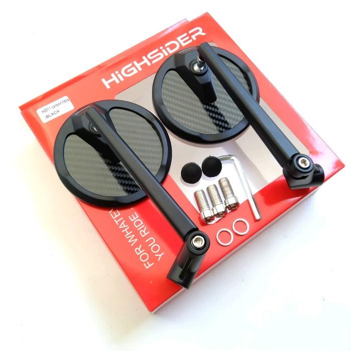 Unik Spion Motor Bulat Kaca Datar Bening/ Putih Spion Bulat Carbon Filbar Highsider Type H0011