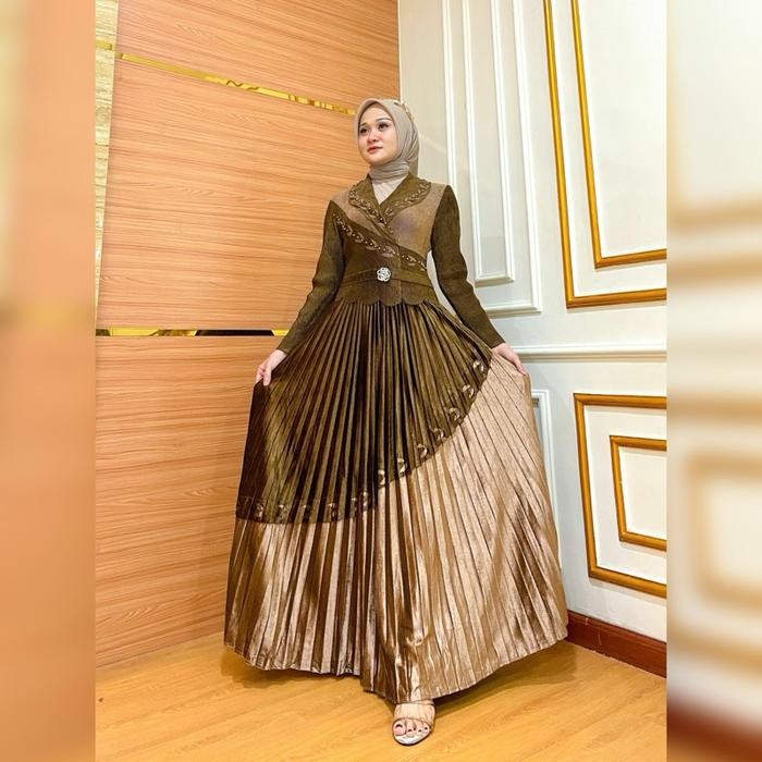 KirimCpT- Meeykha Gamis Bludru Plisket Wanita Hijab Muslim Pesta