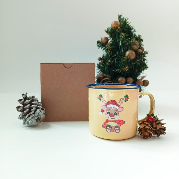 Cangkir Mug / Gelas Enamel Kaleng Souvenir Hampers Natal / Christmas Terlaris