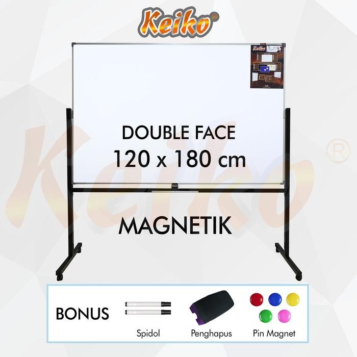 Papan Tulis Whiteboard Standing Magnet Double Face Keiko 120 X 180 Cm