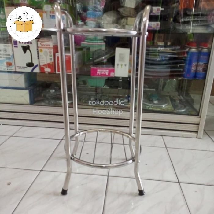 DISKON Kaki/Meja/Rak Guci Keramik/Galon +Tempat Gelas Stainless Bulat READY STOCK