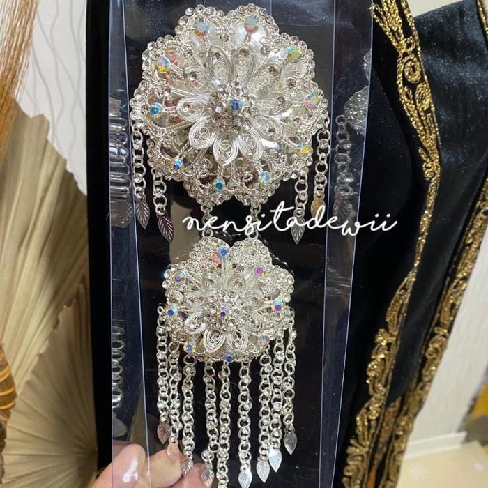 Bros Bunga Susun 2 / Bros Kebaya Pengantin, Bahan Trap - Silver