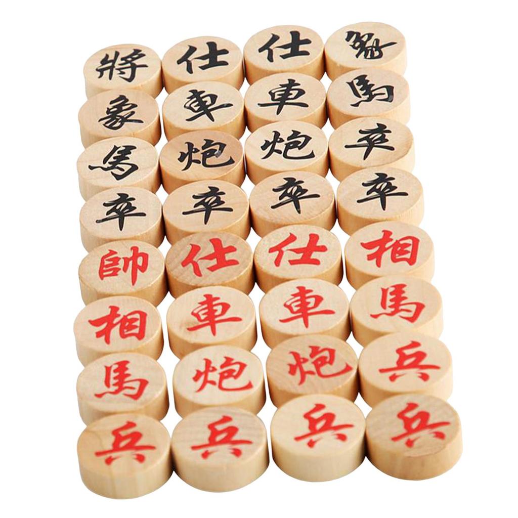 32x Wood Chinese Chess Pieces Traditional Xiangqi Chess Pieces Skill Game