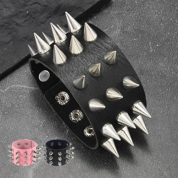 Gelang Duri Punk 3 Baris Bracelet Punk Halloween Party Rock Gelang Spike Punk Bracelet Metal Gothic