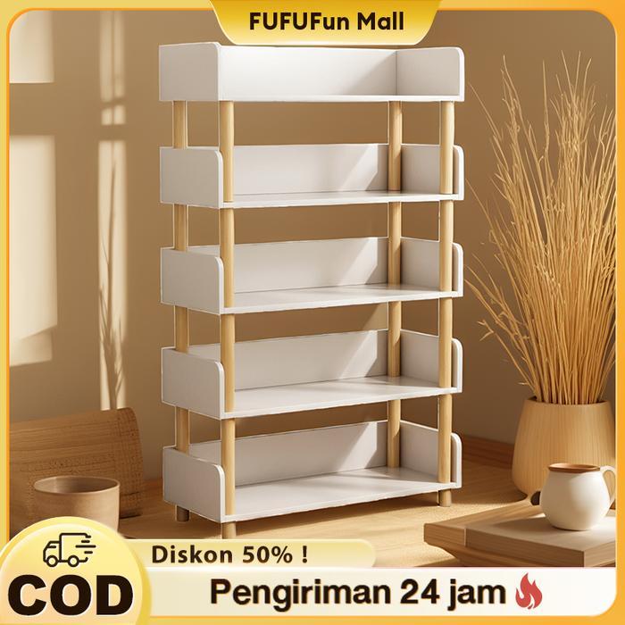 Promo Fu Rak Buku Minimalis Kayu Ruang Belajar/Lemari Buku Minimalis/Serbaguna 5 Susun Lemari Rak