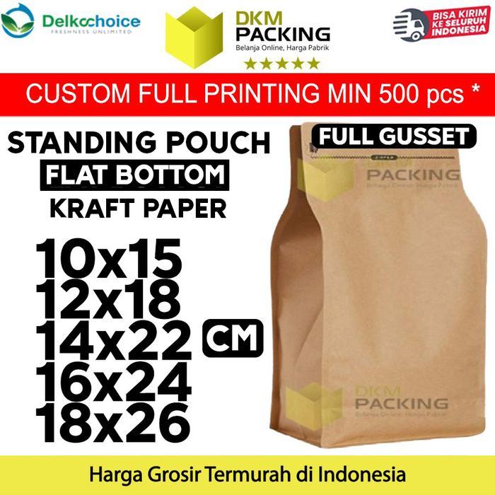 Standing Pouch FLAT BOTTOM KRAFT PAPER Kemasan Makanan DELKOCHOICE