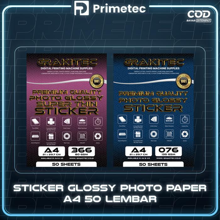 PRIMETEC Sticker Glossy Photo Paper A4 F4 A3 - Glossy Photo Sticker Paper
