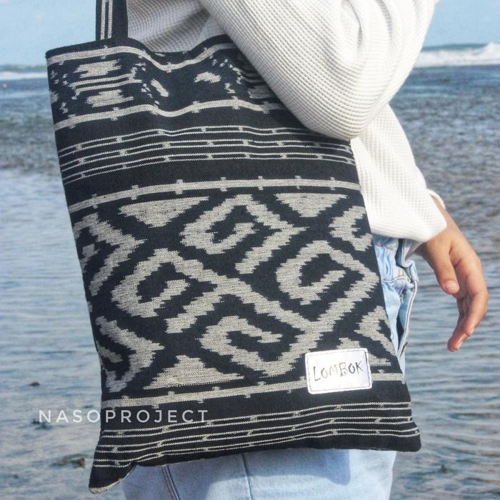 TOTE BAG TAS JINJING BAHAN KAIN TENUN ETNIK LOMBOK