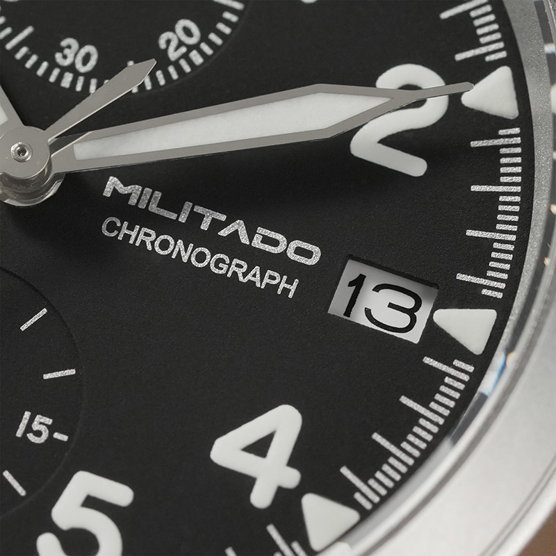 Militado ML1868KF Quartz Watch VK67 Chronograph Movement Military 3 Dial Vintage Watch 100m