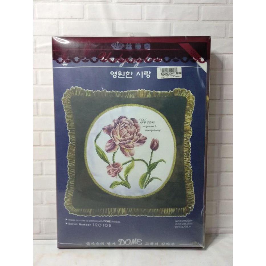DISKON Paket Sulam Kristik Sarung Bantal DOME 120105 Bunga Tulip