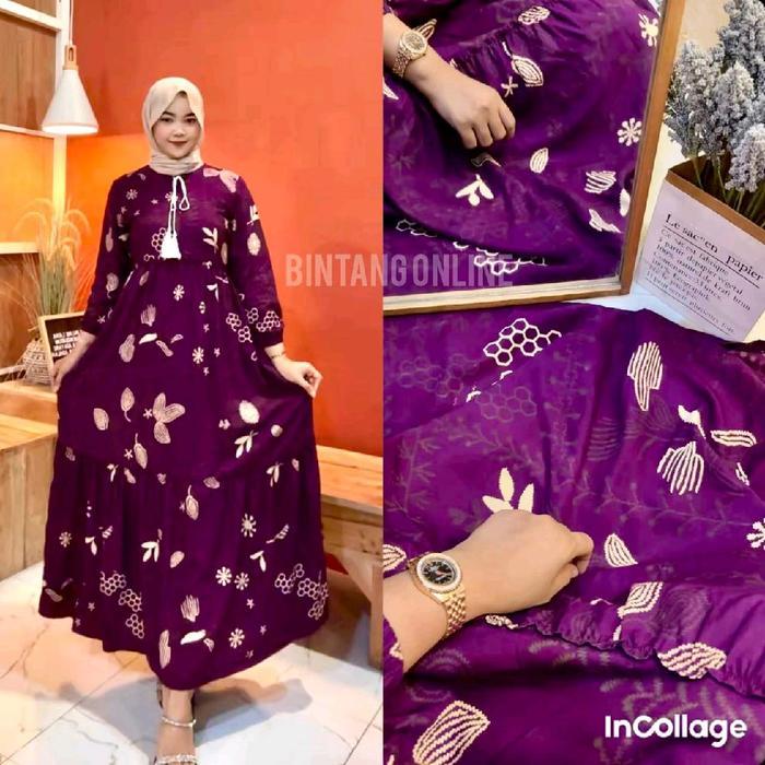 GAMIS SLAVINA BAHAN RAYON PREMIUM GAMIS MODEREN MOTIF ELEGAN LD 110 PB 130