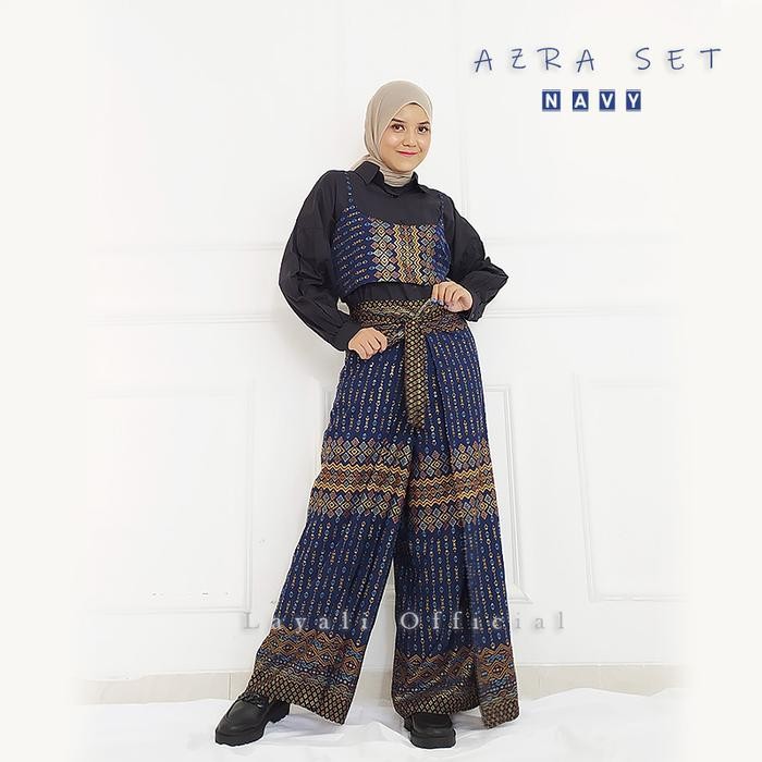 ASLI Layali - AZRA Setelan Tenun Set Fashion Muslim LAYALI baju celana panjang motif wanita READY
