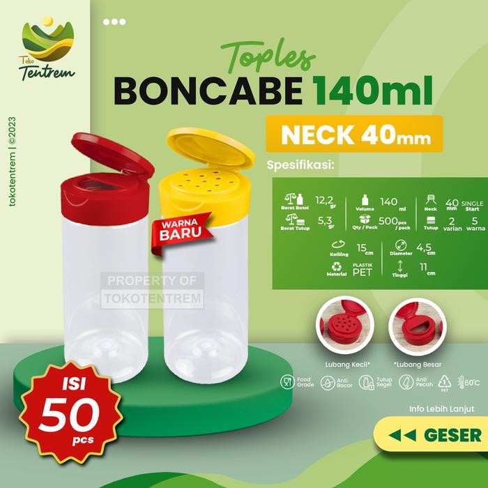 Pilihan- Toples Boncabe 140 Ml - Botol Kobe Bumbu Tabur Wadah Lada Merica Bubuk