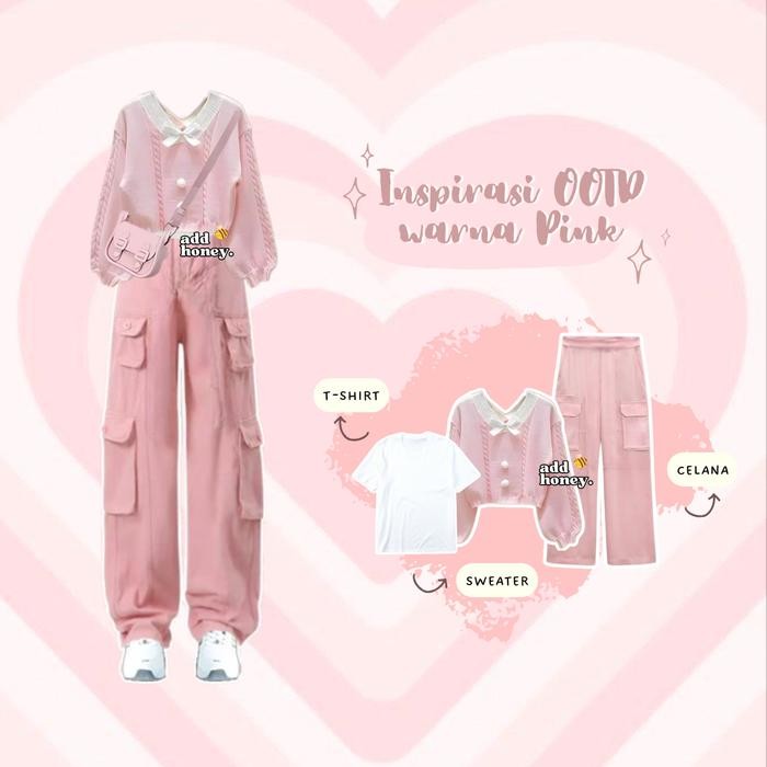 Pilihan- One Set Wanita Kekinian Korea Hijab ( Celana Sweater Kawai T-Shirt ) Setelan Sweater