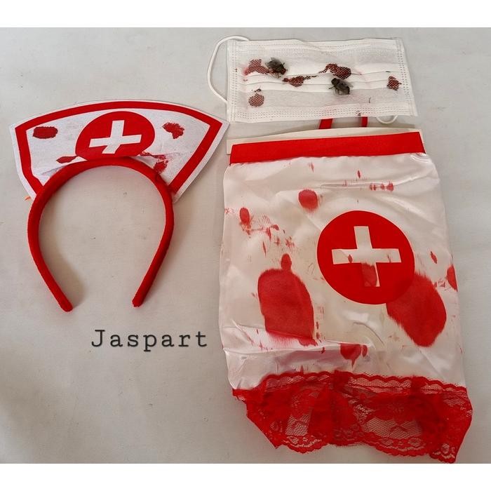 Kostum Bando Masker Suster Set Halloween Party Cosplay Hantu Suster