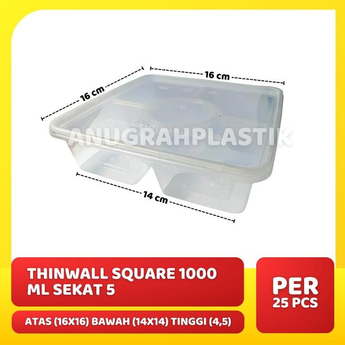 Terbaik Thinwall 1000 Ml Sq Sekat 5 Dm / Thinwall Bento / Thinwall Inner Slop 100% Ori