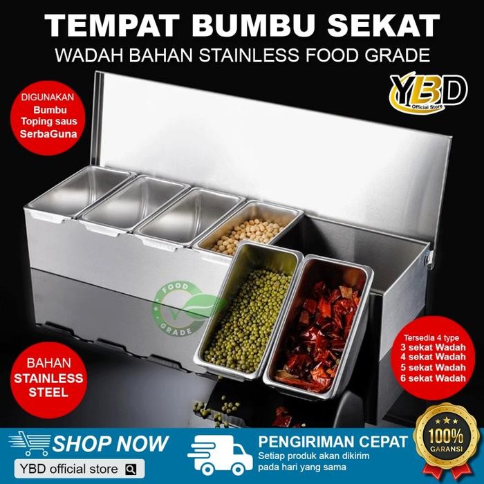 Seasoning Box Kotak Bumbu Stainless / Tempat Bumbu Serbaguna Sekat/Rempah Container